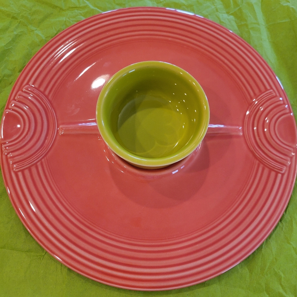 Fiesta Post 86 Hostess Tray ~ Chip & Dip Tray ~ Persimmon ~ Fiestaware ~ Retired - Picture 2 of 6